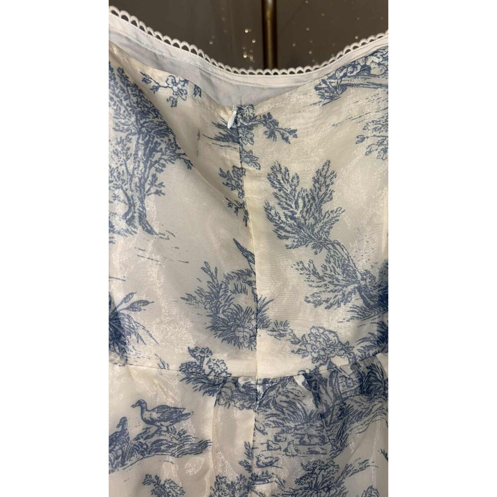 NWT Cider Chinoiserie Size 1XL Blue & White Puff Sleeve Mini Dress - Picture 4 of 5
